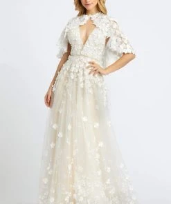 Mac Duggal Couture - 12145D Floral Applique V-neck A-line Dress