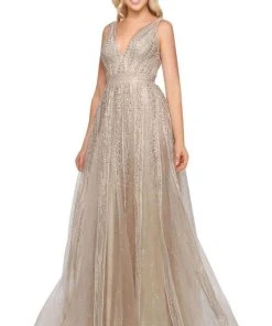 Formal Gowns Mac Duggal Couture - 50514D Beaded Deep V-neck A-line Dress