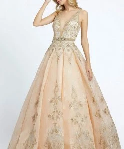 Formal Gowns Mac Duggal Couture - 50525D Bedazzled Deep V-neck Pleated A-line Dress