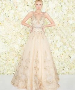 Formal Gowns Mac Duggal Couture - 50525D Bedazzled Deep V-neck Pleated A-line Dress