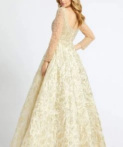 Formal Gowns Mac Duggal Couture - 66932D Beaded Illusion Long Sleeves Ballgown