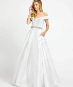 Formal Gowns Mac Duggal Evening - 48926D Embellished Off-Shoulder Satin Ballgown