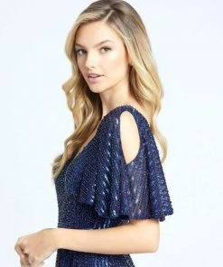 Mac Duggal Evening - 4952D Sequined Short Sleeve V-neck Romper