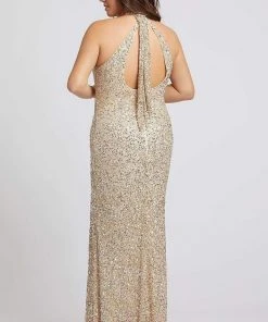 Mac Duggal Fabulouss - 4835F Sequined Halter Sheath Dress With Slit