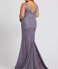 Formal Gowns Mac Duggal Fabulouss - 48895F Crystal Beaded Deep V-neck Trumpet Dress