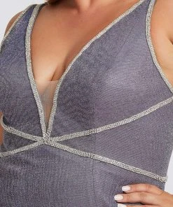 Formal Gowns Mac Duggal Fabulouss - 48895F Crystal Beaded Deep V-neck Trumpet Dress