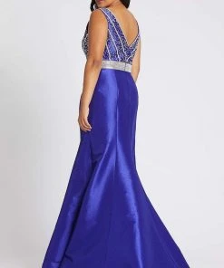 Formal Gowns Mac Duggal Fabulouss - 48997F Beaded Plunging V-neck Mermaid Dress