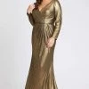Mac Duggal Fabulouss - 49073F Long Sleeves Golden Long Dress 1 Mac Duggal Fabulouss - 49073F Long Sleeves Golden Long Dress