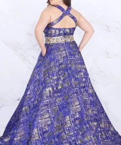 Formal Gowns Mac Duggal Fabulouss - 66793F V-neck Print Brocade A-line Dress