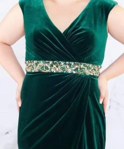 Mac Duggal Fabulouss - 66794F Ruched V-Neck Cap Sleeves Gown With Slit Formal Gowns