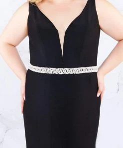 Mac Duggal Fabulouss - 66808F Plunging Jeweled Jersey Trumpet Gown