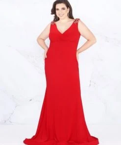 Mac Duggal Fabulouss - 66810F Embellished V-neck Empire Trumpet Dress Formal Gowns