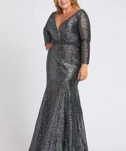 Formal Gowns Mac Duggal Fabulouss - 67246F Shimmering Long Sleeves Trumpet Dress