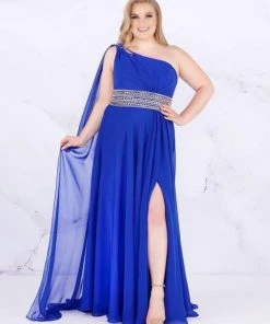 Mac Duggal Fabulouss - 77371F Beaded One Shoulder Chiffon A-line Dress