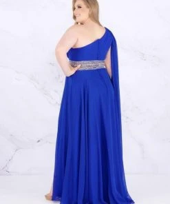 Mac Duggal Fabulouss - 77371F Beaded One Shoulder Chiffon A-line Dress