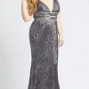 Mac Duggal Fabulouss - 77558F Sequined Plunging V-Neck Sheath Gown
