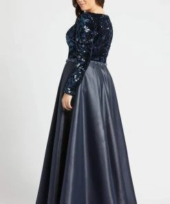 Mac Duggal Fabulouss - 77565F Sequined Plunging Long Sleeves Gown Formal Gowns