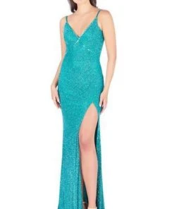 Mac Duggal Flash - 4817L High Slit Allover Beaded Sheath Gown
