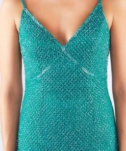 Mac Duggal Flash - 4817L High Slit Allover Beaded Sheath Gown