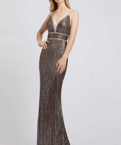Mac Duggal Flash - 48999L Beaded Plunging V-Neck Sheath Gown