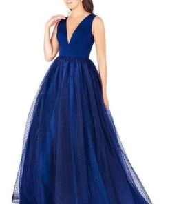 Mac Duggal Flash - 66738L Sleeveless Jersey Swiss Dot Skirt Gown Formal Gowns