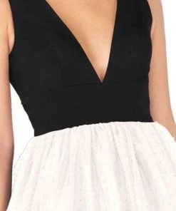 Mac Duggal Flash - 66738L Sleeveless Jersey Swiss Dot Skirt Gown Formal Gowns