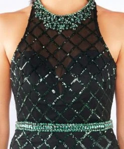 Formal Gowns Mac Duggal Flash - 66835L Bedazzled Halter Trumpet Dress With Train