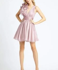 Cocktail Dresses Mac Duggal - Plunging V-Neck Ruffled Accent Short Dress 48952 - 1 Pc Mauve In Size 2 Available
