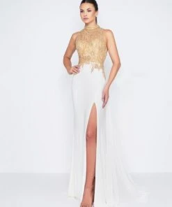 Mac Duggal Prom - 12106M Bedazzled High Neck Sheath Dress With Train Formal Gowns