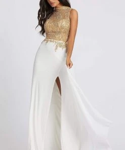 Mac Duggal Prom - 12106M Bedazzled High Neck Sheath Dress With Train Formal Gowns