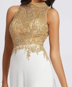 Mac Duggal Prom - 12106M Bedazzled High Neck Sheath Dress With Train Formal Gowns