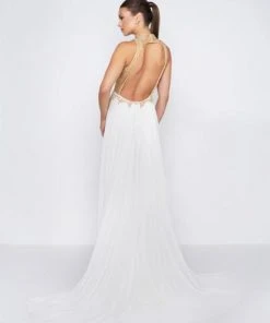 Mac Duggal Prom - 12106M Bedazzled High Neck Sheath Dress With Train Formal Gowns