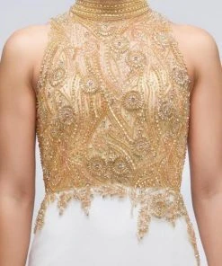 Mac Duggal Prom - 12106M Bedazzled High Neck Sheath Dress With Train Formal Gowns