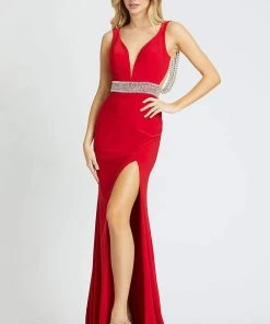 Formal Gowns Mac Duggal Prom - 12342M Crystal Accent Deep V Neck Fitted Long Gown 9 Formal Gowns Mac Duggal Prom - 12342M Crystal Accent Deep V Neck Fitted Long Gown