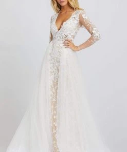 Formal Gowns Mac Duggal Prom - 26322M Floral Appliqued Long Sleeve Overskirt Gown