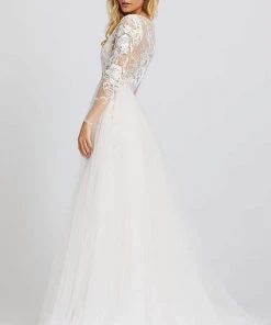 Formal Gowns Mac Duggal Prom - 26322M Floral Appliqued Long Sleeve Overskirt Gown