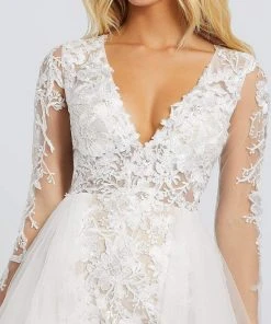 Formal Gowns Mac Duggal Prom - 26322M Floral Appliqued Long Sleeve Overskirt Gown