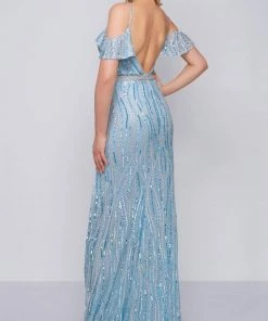 Mac Duggal Prom - 4884M Sequined Plunging V-Neck Gown With Slit Formal Gowns 6 Mac Duggal Prom - 4884M Sequined Plunging V-Neck Gown With Slit Formal Gowns