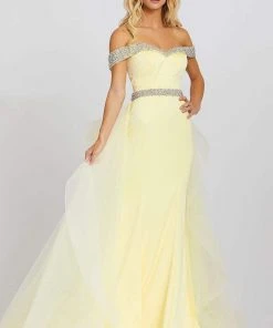 Formal Gowns Mac Duggal Prom - 48913M Off-Shoulder Sheath Dress With Overskirt