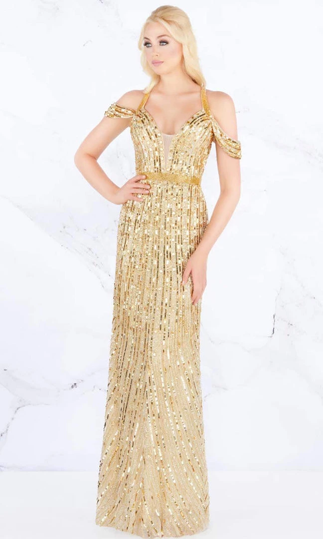 Mac Duggal Prom - 4901M Sequined Cold Shoulder Plunging Gown 3 Mac Duggal Prom - 4901M Sequined Cold Shoulder Plunging Gown