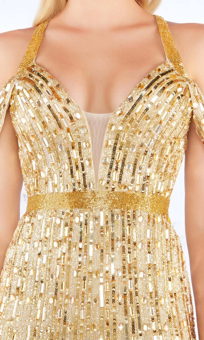 Mac Duggal Prom - 4901M Sequined Cold Shoulder Plunging Gown 5 Mac Duggal Prom - 4901M Sequined Cold Shoulder Plunging Gown