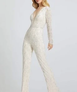 Mac Duggal Prom - 5120M Beaded Plunging V-Neck Jumpsuit