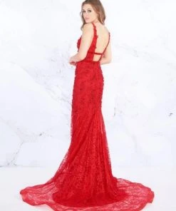 Formal Gowns Mac Duggal Prom - 66707M Lace Deep V-neck Mermaid Dress With Train