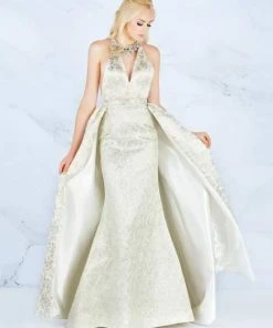 Mac Duggal Prom - 66741M Crystal Accented Halter Dress With Overskirt Formal Gowns