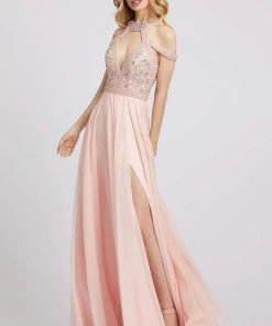 Mac Duggal Prom - 66879M Beaded Halter Cutout Gown With Slit Formal Gowns