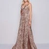 Formal Gowns Mac Duggal Prom - 79233M Metallic Sequined Plunging A-Line Gown