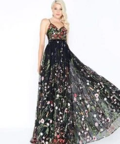 Mac Duggal - Sheer Sweetheart Floral Embroidered A-Line Gown 62989M - 1 Pc Black Multi In Size 6 Available Formal Gowns