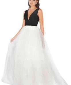 Mac Duggal - Sleeveless Jersey Swiss Dot Skirt Gown 66738L - 1 Pc Black/White In Size 12 Available Formal Gowns