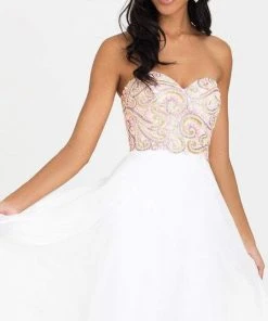 Madison James - 16-303 Dress In White Multi Formal Gowns