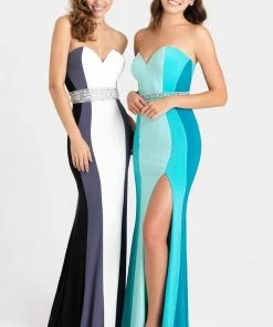 Formal Gowns Madison James - 16-381 Strapless Colorblock Dress - 1 Pcs White In Size 00 Available